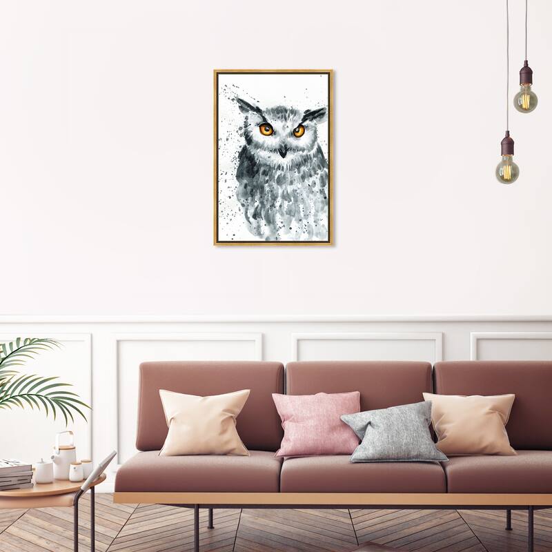 "Splashed Owl", Paint splash owl Modern White Framed Canvas Wall Art